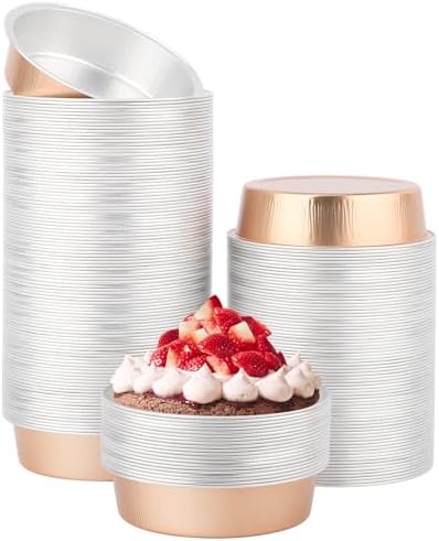 Beasea Aluminum Foil Ramekins, 7.3oz 200 Pack 4 Inch 215ml Disposable Ramekins Foil Cups No Lids Baking Ramekin Cup Cupcake Aluminum Mini Baking Cups for Party - Rose Gold
