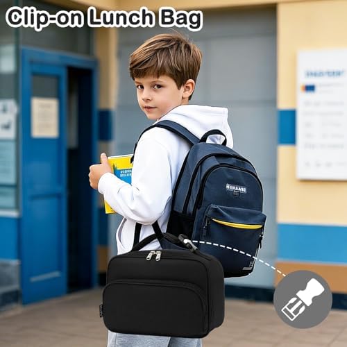 FlowFly Kids Lunch box Insulated Soft Bag Mini Cooler Back to School Thermal Meal Tote Kit for Girls, Boys,Black