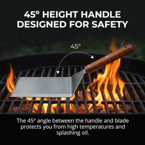 Extra Wide Spatula with Beveled Edges, Oversized Stainless-Steel Spatula with Wood Handle for Skillets, Griddles & Pancake Flipper for Burgers, Omelet, and Versatile for Culinary Task, 6 x 5-inches