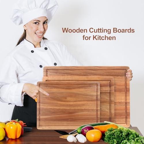 Solid Acacia Wood Cutting Board Set of 3 Wooden Charcuterie Boards Set
