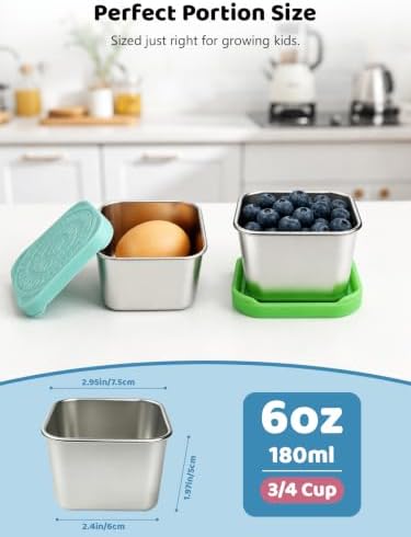 HTEVW 6 Pack Stainless Steel Snack Containers for Kids, 6 oz Food Container