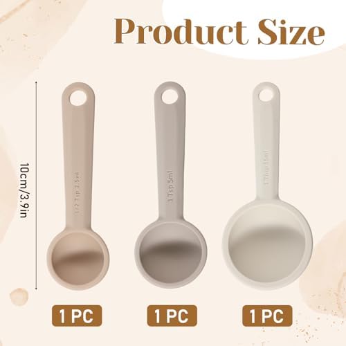 3PCS Food Grade Silicone Measuring Spoon Set Silicone Individual Measuring Spoon Soft Coffee Measure Scoop Round Teaspoon Spoons with Hanging Hole for Adults Kitchen Utensils Baking Cooking