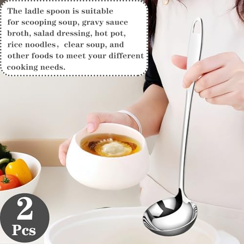 Stainless Steel Soup Ladle, Metal Ladle for Soup, Large Soup Serving Spoon for Buffet, Cooking, Party, Kitchen, Silver