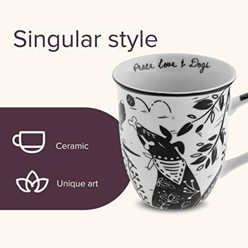 Karma Gifts 16 oz Black and White Boho Mug Dog - Cute Coffee and Tea Mug - Ceramic Coffee Mugs for Women and Men