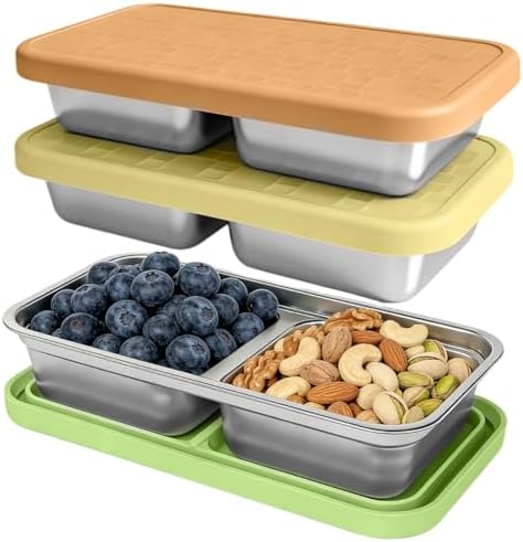 15 oz Snack Containers for Kids, Stainless Steel Lunch Box 3 Pack