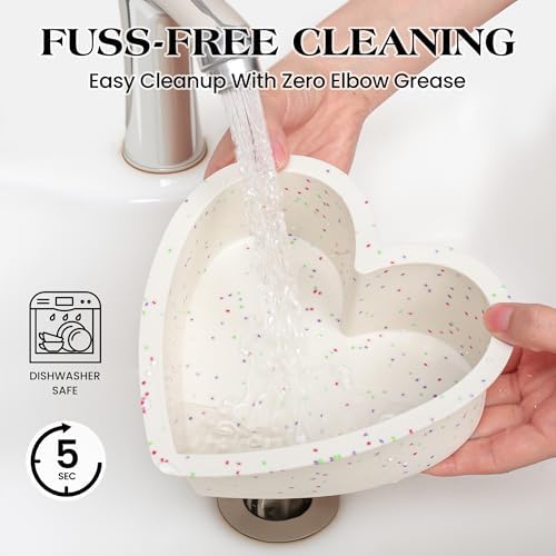 8 Inch Silicone Heart Shaped Cake Pans, Cream, 2 Pcs