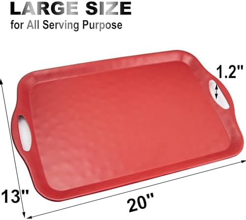 ECOIOU 20x13 inch Extra Large Serving Tray with Handles, Set of 2, Red