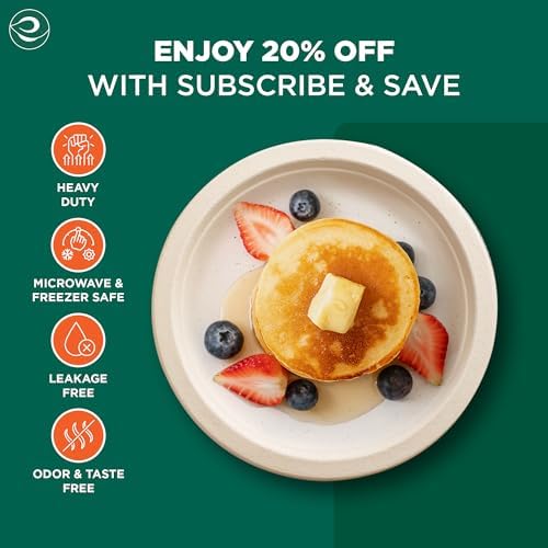 ECO SOUL 6 Inch Disposable Bagasse Paper Plates (100 Pack, Round)