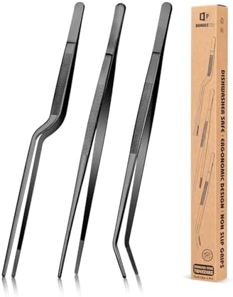 BUNDLEPRO Kitchen Tweezers Tongs with Precision Serrated Tips, 3 Pcs, 12''