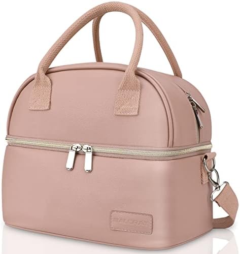 BALORAY Lunch Bag for Women Men Adult Lunch Box (Pink with strap), L