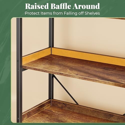 Huuger 6 Tier Bookshelf with 12 Open Shelves and Raised Baffle, Rustic Brown