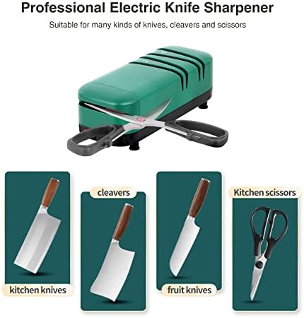 Electric Knife Sharpener, Professional Knife Sharpener for Home, 2 Stages for Kitchen Knives Quick Sharpening & Polishing, with Scissors Sharpening, Green