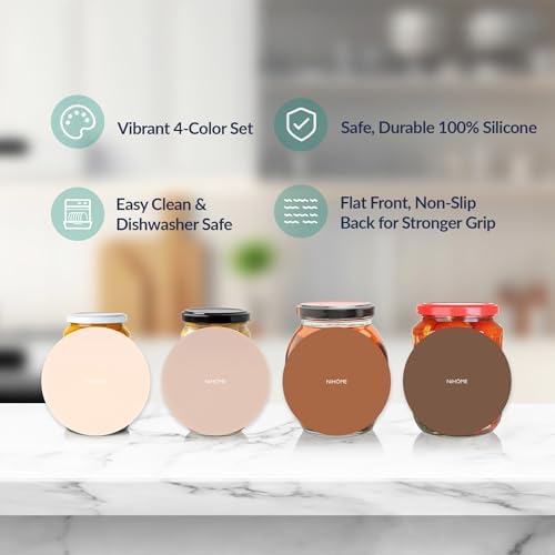 NiHome Silicone Jar Opener Gripper Pads, 6 In for Seniors, Coffee Color,4PC