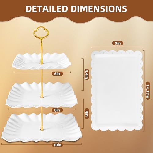 10 Pack Dessert Table Display Set - 4 x Three-Tier Square Cupcake Stands and 6 x Serving Trays, Elegant Tableware for Cakes, Cupcakes, Pastries, and Snacks, Perfect for Parties (Black)