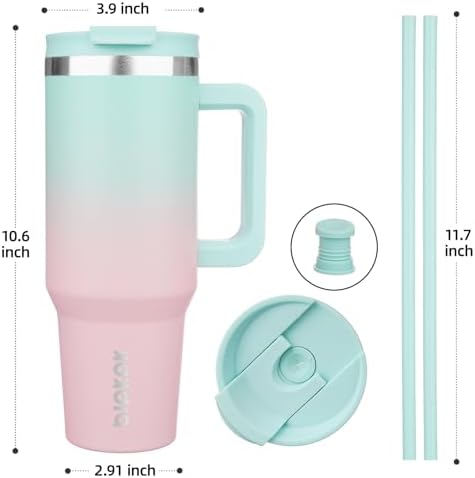 BJPKPK 40 oz Insulated Tumbler with Handle & Straw, Stainless Steel