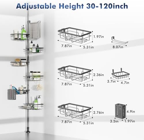 Corner Shower Caddy Tension Pole,Bathroom Shelf for Inside Shower Organizer