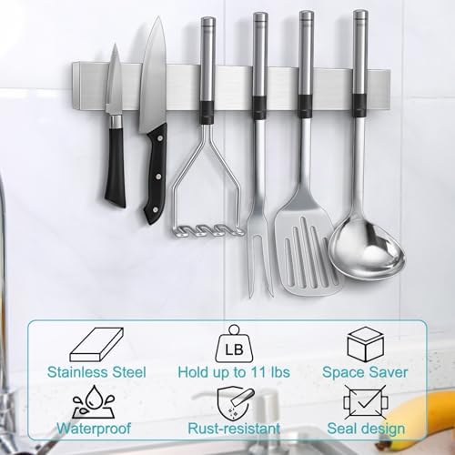 Knife Magnetic Strip, Magnetic Knife Holder for Wall Mount Fridge Refrigerator Knife Magnet Bar Knife Rack RV Kitchen Utensil Holder Metal Kitchen Tool Holder Knife Block RV Accessories 14 Inch