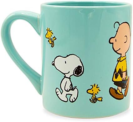 Silver Buffalo Peanuts Group Walk Featuring Charlie Brown, Snoopy, Woodstock, Linus, Sally, and Lucy Ceramic Mug, 14 Ounces