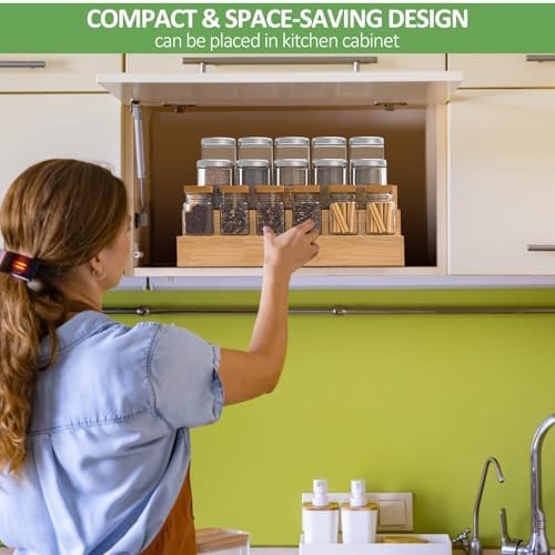2 Pack Bamboo Spice Rack Organizer for Kitchen Counter, 3 Tier Spice Shelf