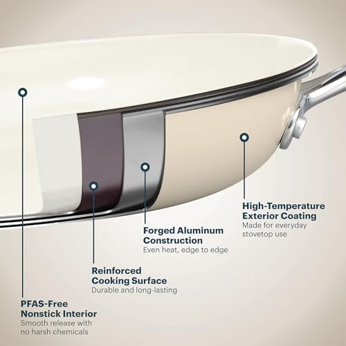 Pyrex 3-Piece Ceramic Cookware Fry Pan & Saucepan Set with Lid & Handles