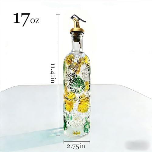 1 Pcs Olive Oil Dispenser Bottle for Kitchen,17oz Clear Glass Cooking Oil and Vinegar Dispenser Set, Coffee Syrup Dispenser with 1 Pourers and 1 Funnel (One colorful circle)