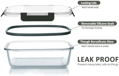 M MCIRCO 30 Piece Extra Large Glass Food Storage Containers with Lids,Gray