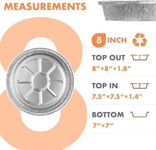 CURTA 8" Round Aluminum Foil Pans with Clear Lids | Heavy Duty | Great for Broiling, Baking, Storage, Roasting, Takeout, Air Fryer | 100 Pack
