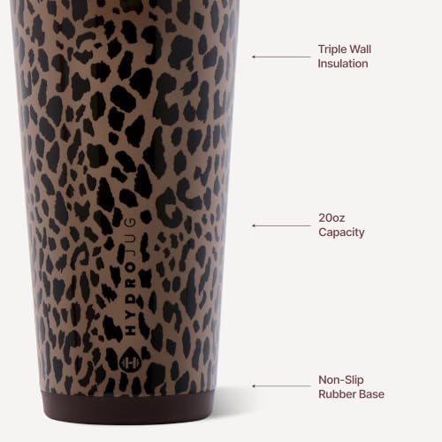 HydroJug Everyday Tumbler 20 oz, Ceramic-Lined Straw Cup, Brown Leopard