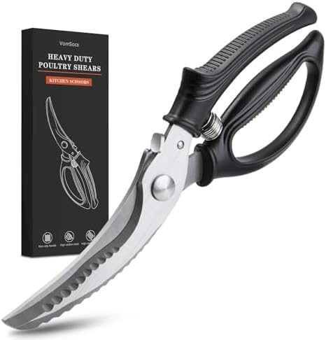 Poultry Shears, Kitchen Shears with Spring Loaded, Heavy Duty Poultry Scissors for Meat, Chicken,Turkey, Anti-Slip Handle,Safety Lock,Dishwasher Safe