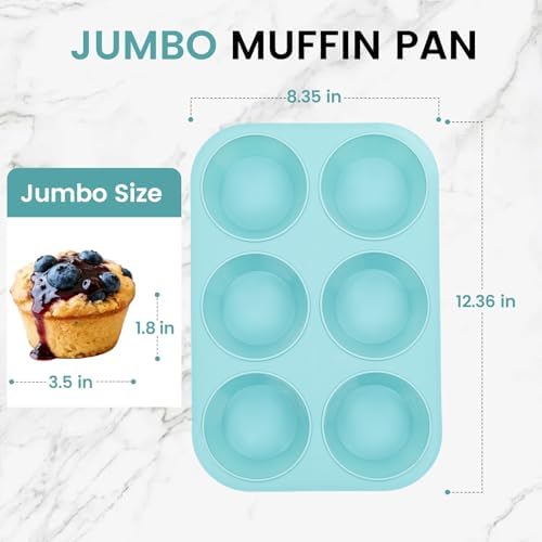 CAKETIME Jumbo Muffin Pan, 6 Cup Silicone 3.5 Inch Large Muffin Tin for Baking Giant Homemade Muffins, Cupcakes, Frittatas Non Stick