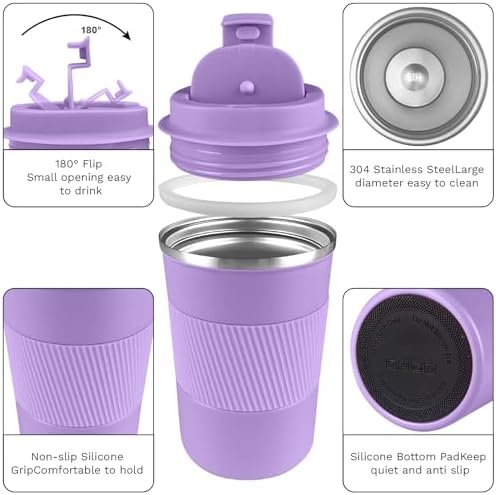 Insulated Travel Coffee Mug, Stainless Steel Coffee Cup with Leakproof Lid