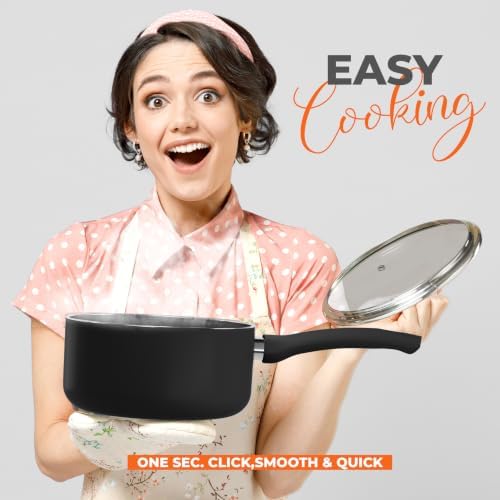 Utopia Kitchen Saucepan 2 QT Detachable Handle with Lid Grey Black