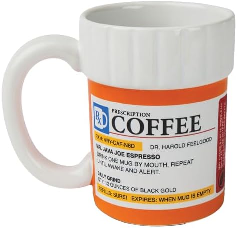 BigMouth Inc. Prescription Coffee Mug - Large Funny Prescription Coffee Cup - Unique Pharmacy Gifts - Hilarious Novelty and Gag Gifts for Doctor - Dishwasher-Safe Ceramic Pill Bottle Coffee Cup - 12oz