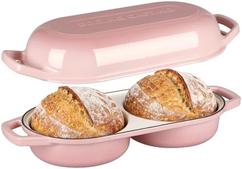 EDGING CASTING Enameled Cast Iron Double Bread Dutch Oven, Pink