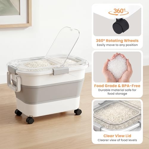 30 Lbs Rice Container, Collapsible Dog Food Storage Container