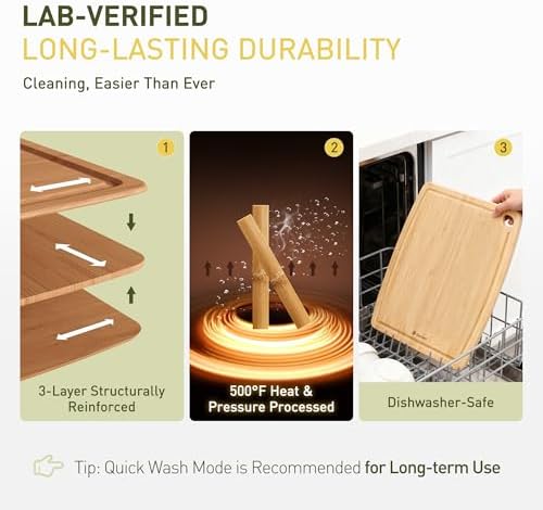 Lightweight Durable Bamboo Cutting Board with Non-Slip Feet, Non Toxic Wooden Cutting Board for Kitchen Heat-Resistant Chopping & Charcuterie Board with Juice Groove Kitchen Essentials for Meat