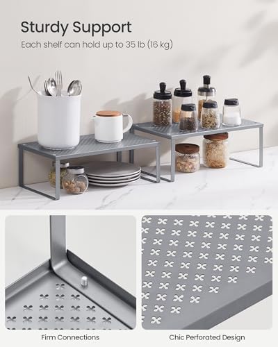 SONGMICS Set of 2 Metal Spice Racks, Stackable Expandable Shelf Risers