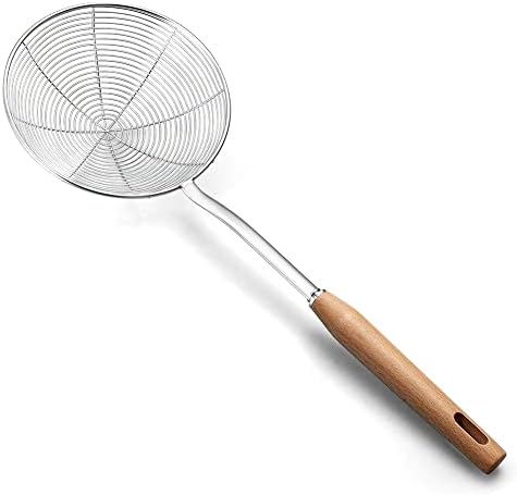 IQCWOOD 6.3" Stainless Steel Spider Strainer with Wood Handle for Kitchen