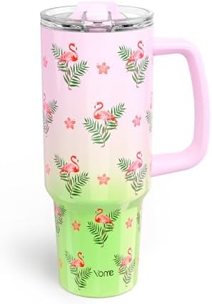 YOME 40 oz Flamingo Tumbler with Handle and Flip Straw for Women | Stainless Steel Insulated Water Bottle | Keeps Drinks Cold | Dishwasher Safe | Cupholder Friendly | Gift Gym Travel Yoga