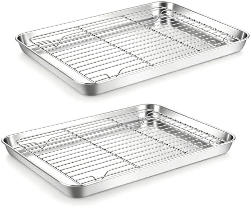 Onader Baking Sheet with Cooling Rack Set of 2, 16x12 Inch Stainless Steel Cookie Sheets for Baking, Metal Jelly Roll Pan with Rack for Oven, 2 Pans + 2 Racks, Nonstick & Rust Resistant