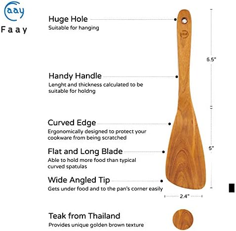 FAAY 11.5” Left-Hand Compact Wooden Spatula – Angled Teak Turner for Left-Handed Cooking, Flat Wide Blade for Stir-Fry, Flipping & Scraping, Handcrafted Thai Teak, Safe for Nonstick Cookware