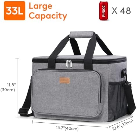 Lifewit Medium Lunch Bag Insulated Lunch Box Soft Cooler Cooling Tote for Adult Men Women, Gray 48-Can (33L)