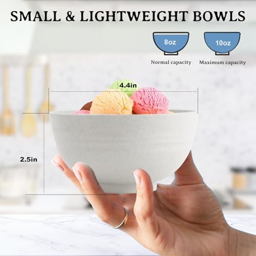 Small Plastic Bowls 10oz, Wheat Straw Bowls Set of 8 (White)