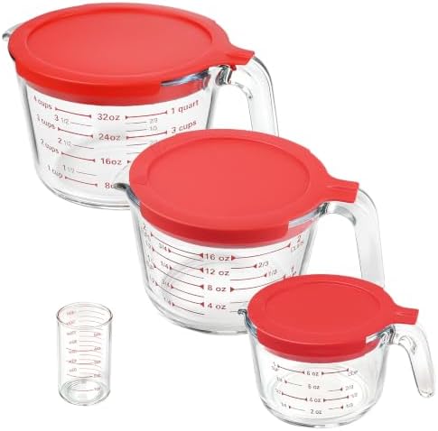 KOMUEE 4 Pieces Glass Measuring Cups Set