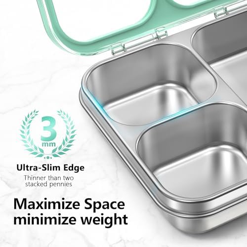 HOMEKOL Stainless Steel Bento Lunch Box 3-Compartment, 4.2Cups, Green