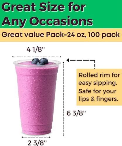Aatriet 100 Pack 24 oz Clear Plastic Cups, 24oz Clear Disposable Punch Cups Wine Glasses, Sturdy Recylable Drinking Cup for Wedding Party, Cocktail Cup, Plastic Tumblers for Cold Drinks