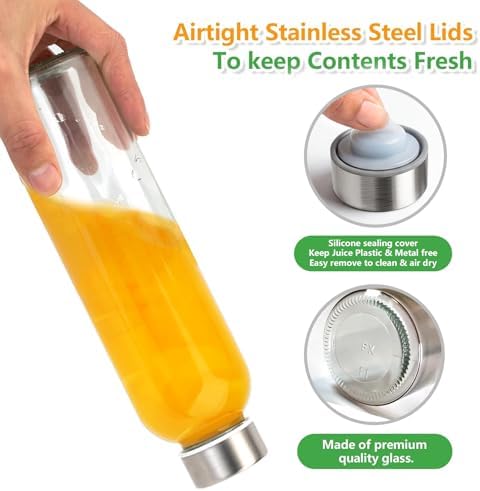 Zukro Glass Water Bottles with Stainless Steel Lids 24 oz, Set of 3