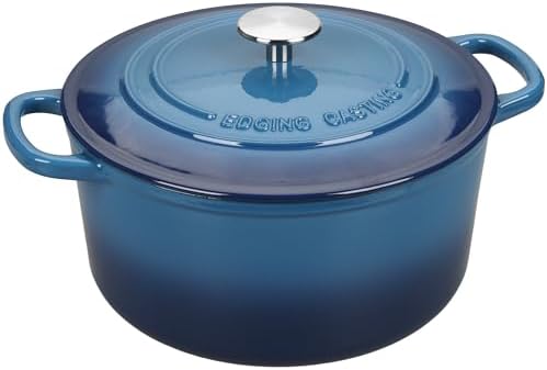 EDGING CASTING Enameled Cast Iron Dutch Oven with Sourdough Bread Baking Kit, Bread Dutch Oven with Lid, Includes Proofing Basket & Baking Tools, 5qt, Lake Blue