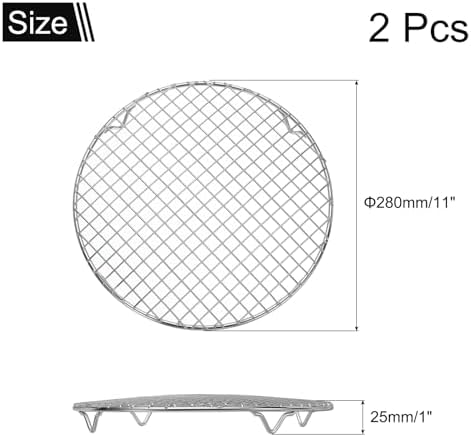 uxcell 2 Pcs Round Cooking Rack 11 Inch Dia Stainless Steel Wire Cooling Steamer Rack for Baking Canning Cooking Roasting Cooling Grilling Drying, Silver