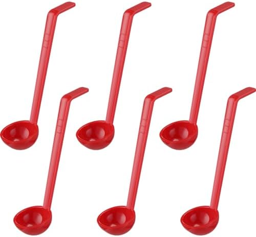 Tioncy 6 Pcs 1 Oz Small Ladle for Serving Sauce 8.07 Inches Plastic Mini Ladles Long Handle Spoon for Serving Sauce, Soup, Dressing, Punch Bowl, Toppings, Gravy, Cocktail, Fruit Juices(Red)